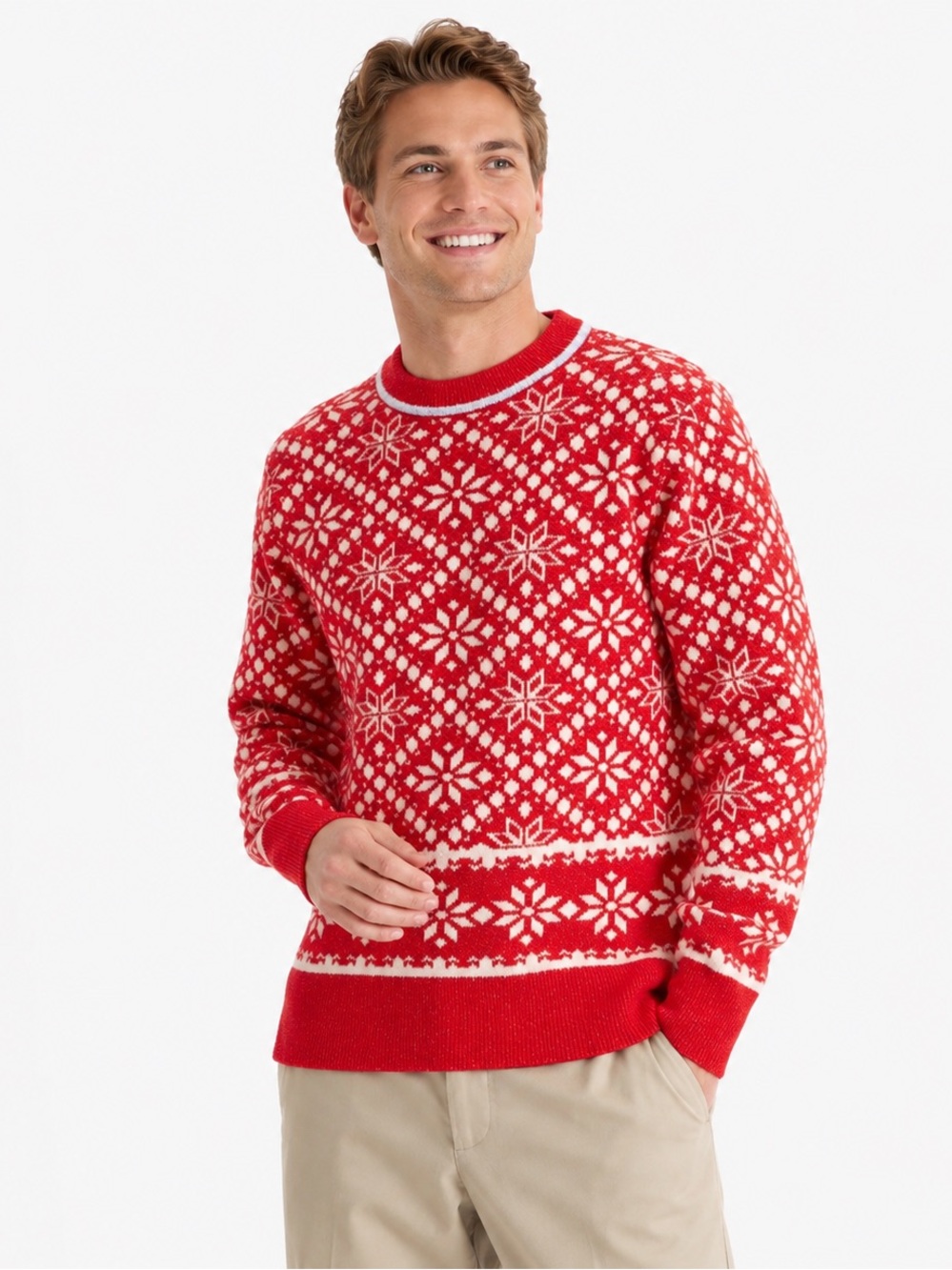 Goodfellow & Co Men's Fair Isle Sweater Red & White Size L